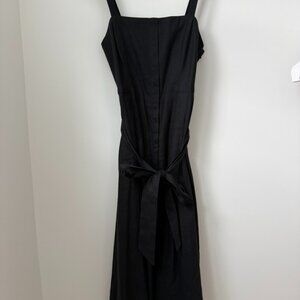 Club Monaco Minimalist Black Midi Dress with Waist Tie (Size 4)